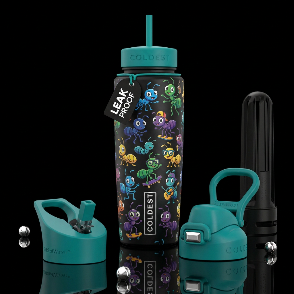 Ants with big eyes some with eye glasses having fu... water bottle design