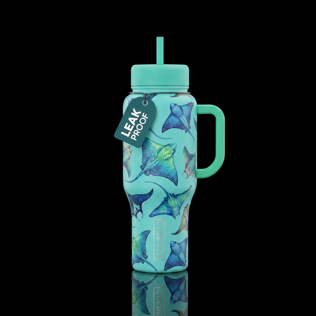 Aqua bottle with green highlights . Overlay of rea... water bottle design