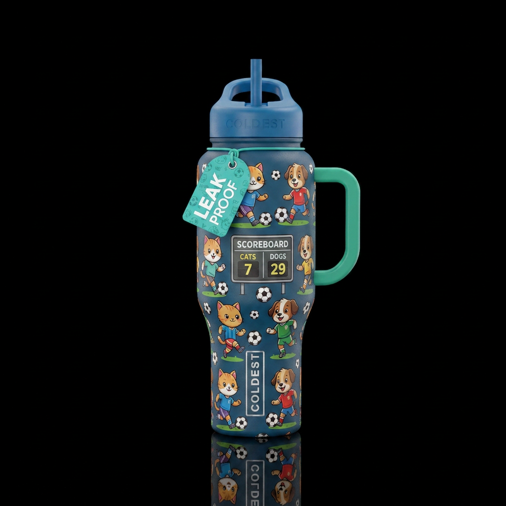 Soccer theme kid cartoon like quality . Detailed. ... water bottle design