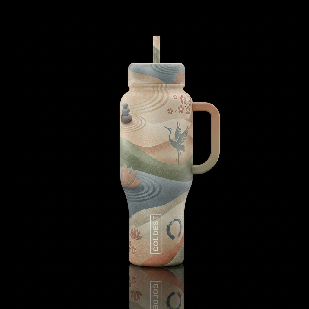 Relaxing calming zen muted tones with texture orig... water bottle design