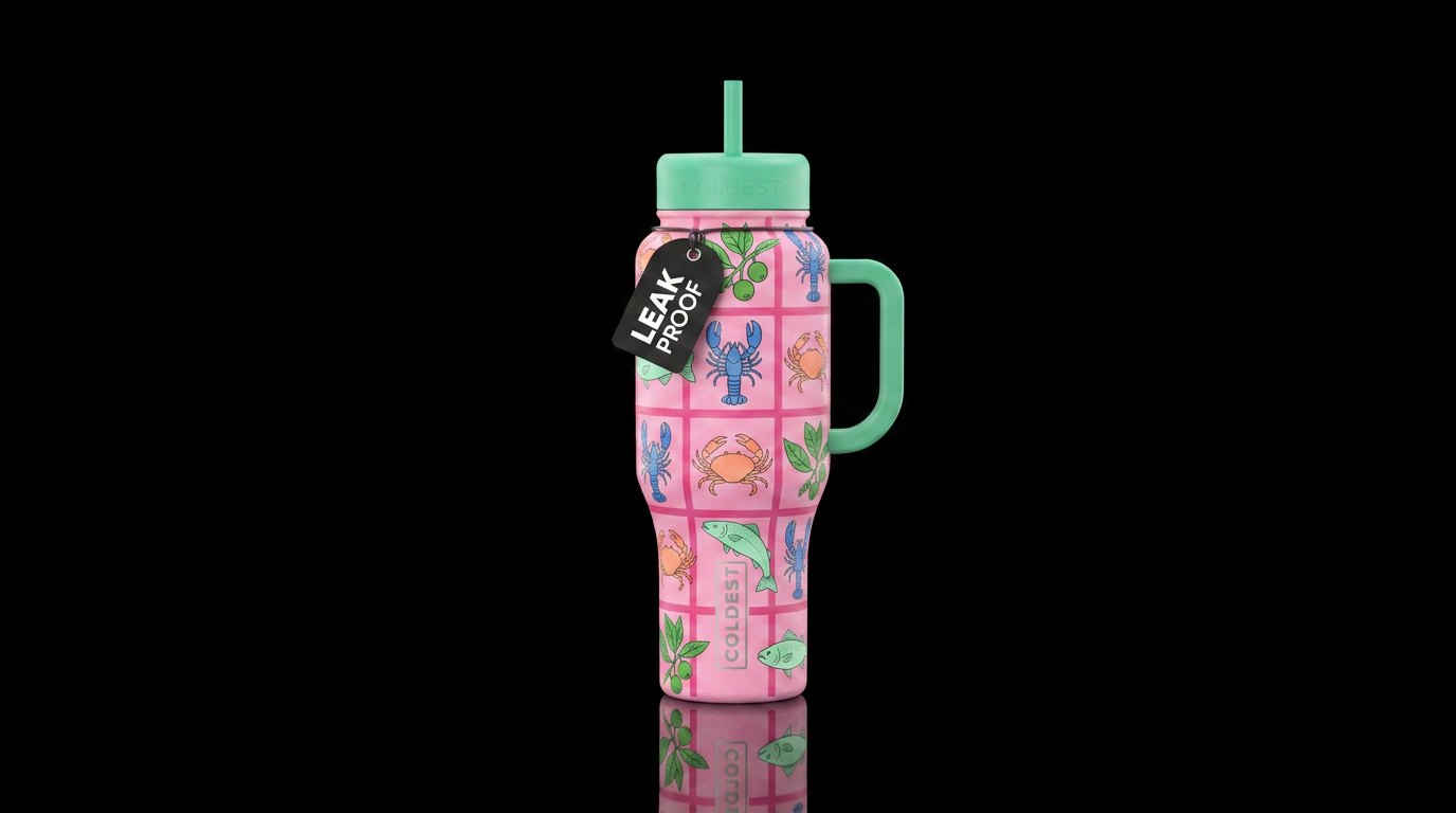Bubblegum pink bottle with darker pink horizontal ... water bottle design