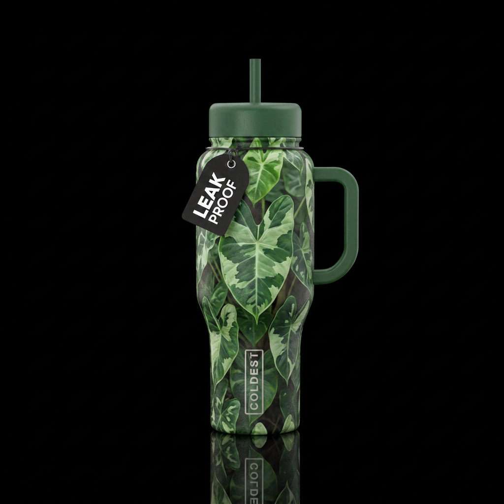 Alocasia mickey mouse plant water bottle design