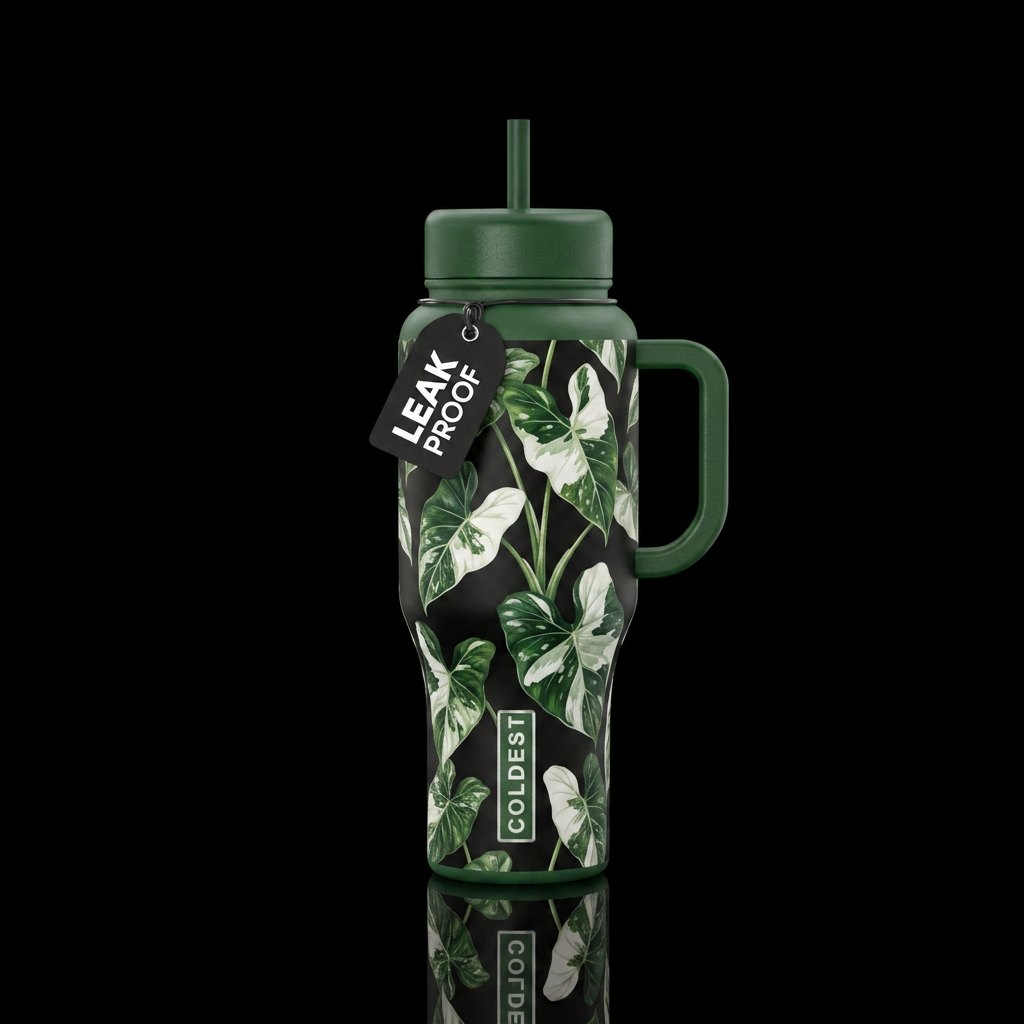 Alocasia mickey mouse plant water bottle design