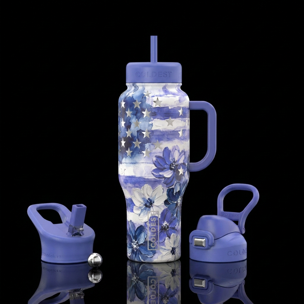 Flag 4 periwinkle coldest blue and bright white vi... water bottle design