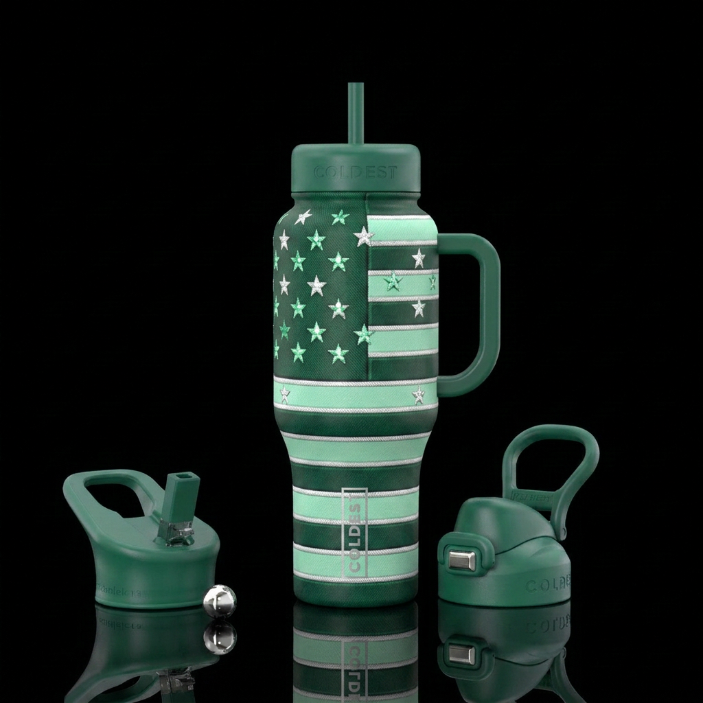 Flag 4 mint green and dark emerald and bright whit... water bottle design
