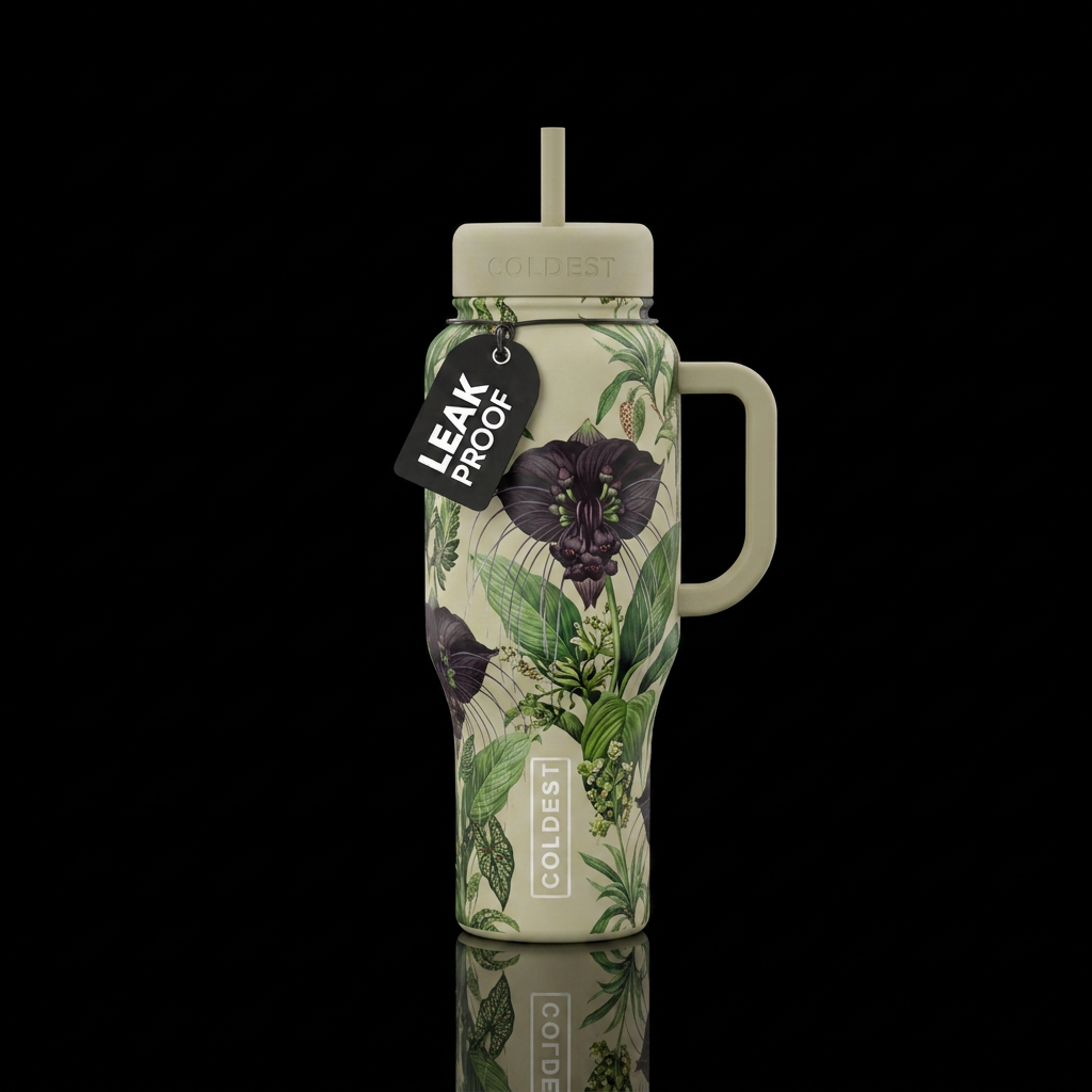Light kaki bottle with matching handles and lid. R... water bottle design