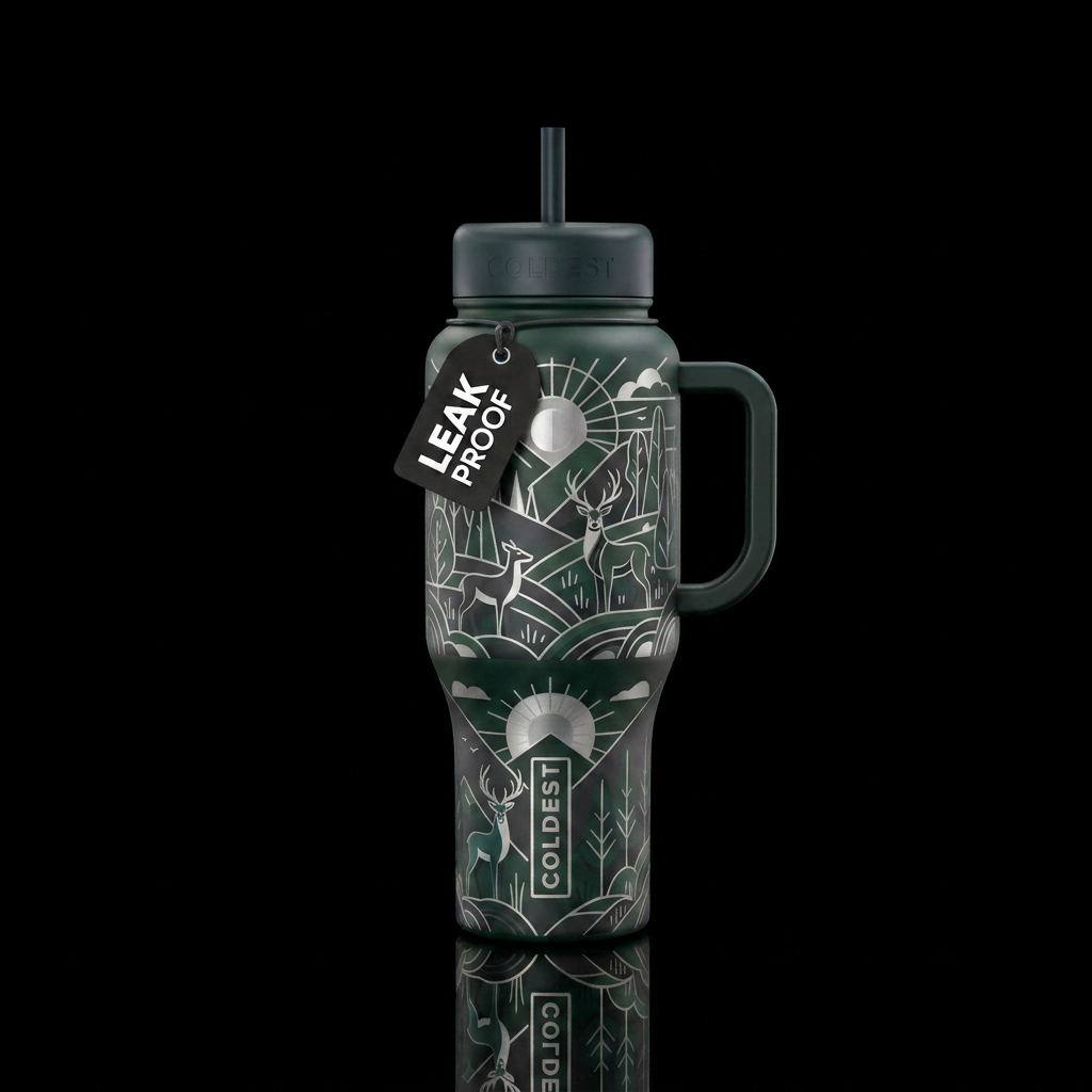 Dark green black and silver vibes water bottle design