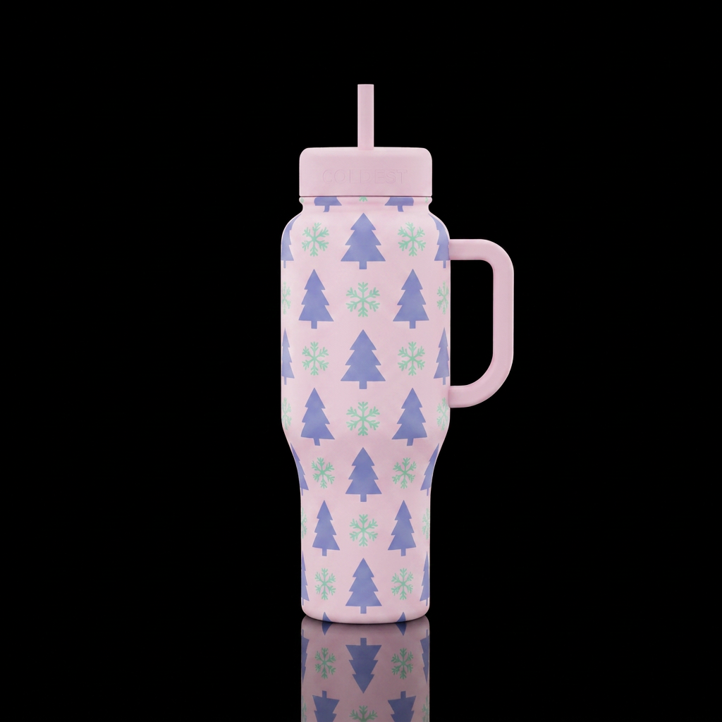 Light pink bottle with light pink handle and lids.... water bottle design