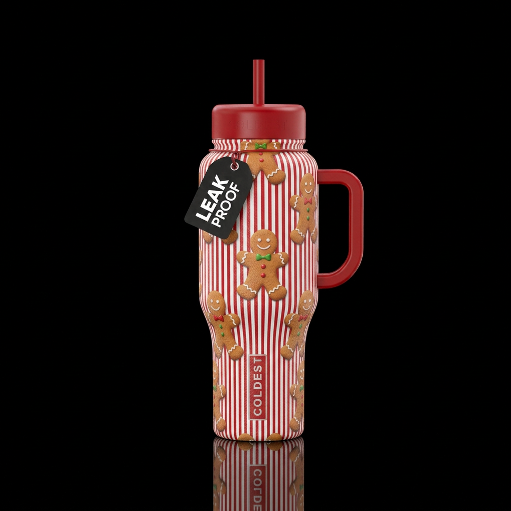 Red and white pin stripe with red handle and lids.... water bottle design