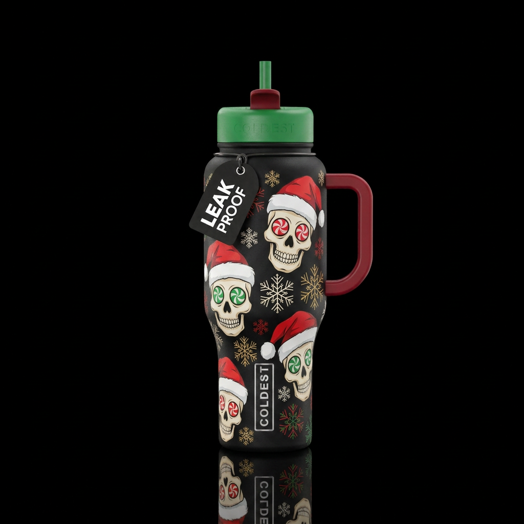 Christmas skulls water bottle design