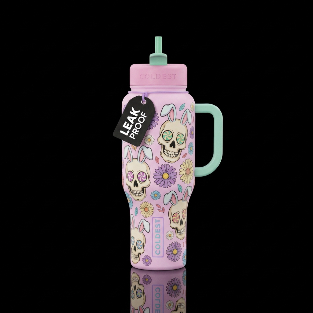 Pastelle bottle skulls have bunny ears. Easter the... water bottle design
