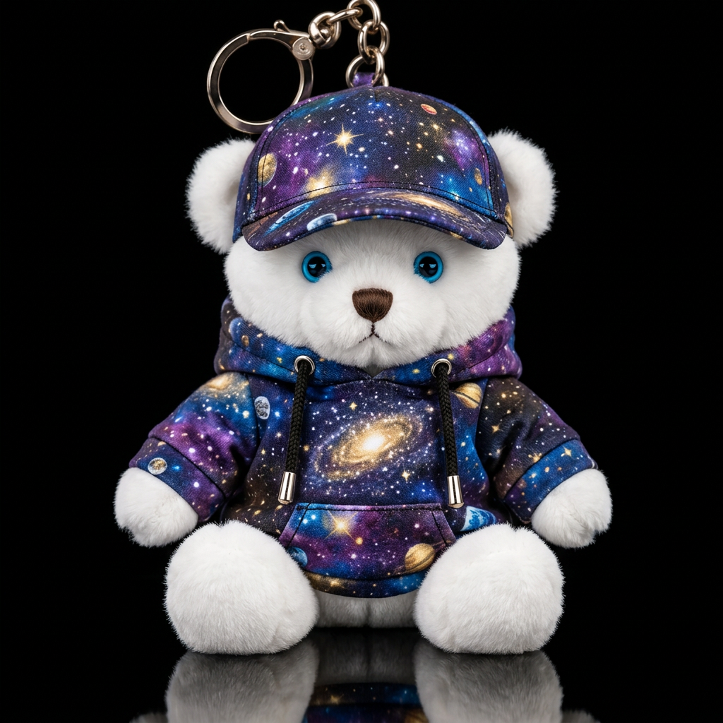 White bear with bright blue eyes wearing a hoodie ... water bottle design