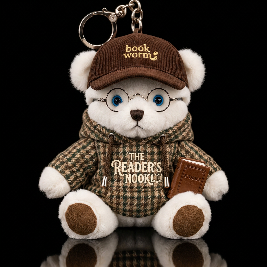 White bear with bright blue eyes wearing a hoodie ... water bottle design
