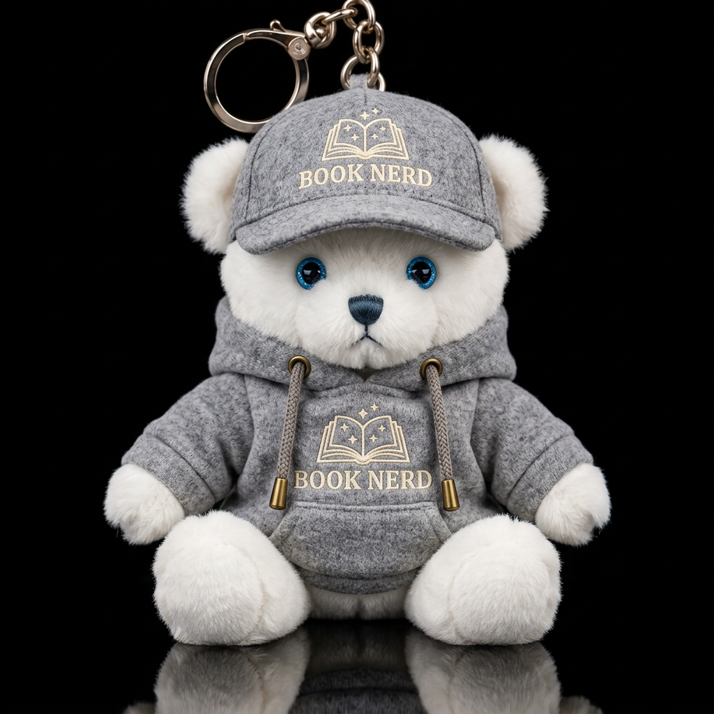 White bear with bright blue eyes wearing a hoodie ... water bottle design