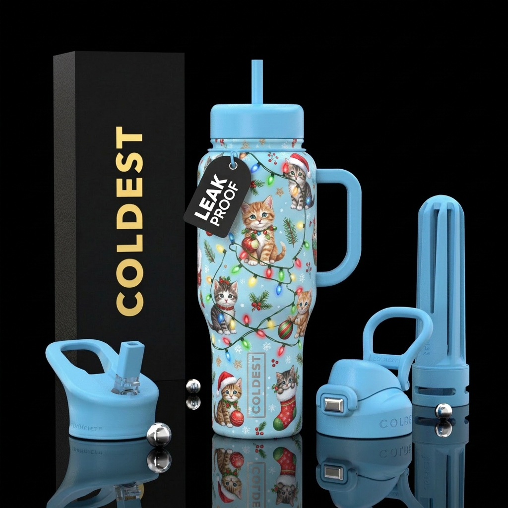 Christmas Cat make the cat smaller and have multip... water bottle design