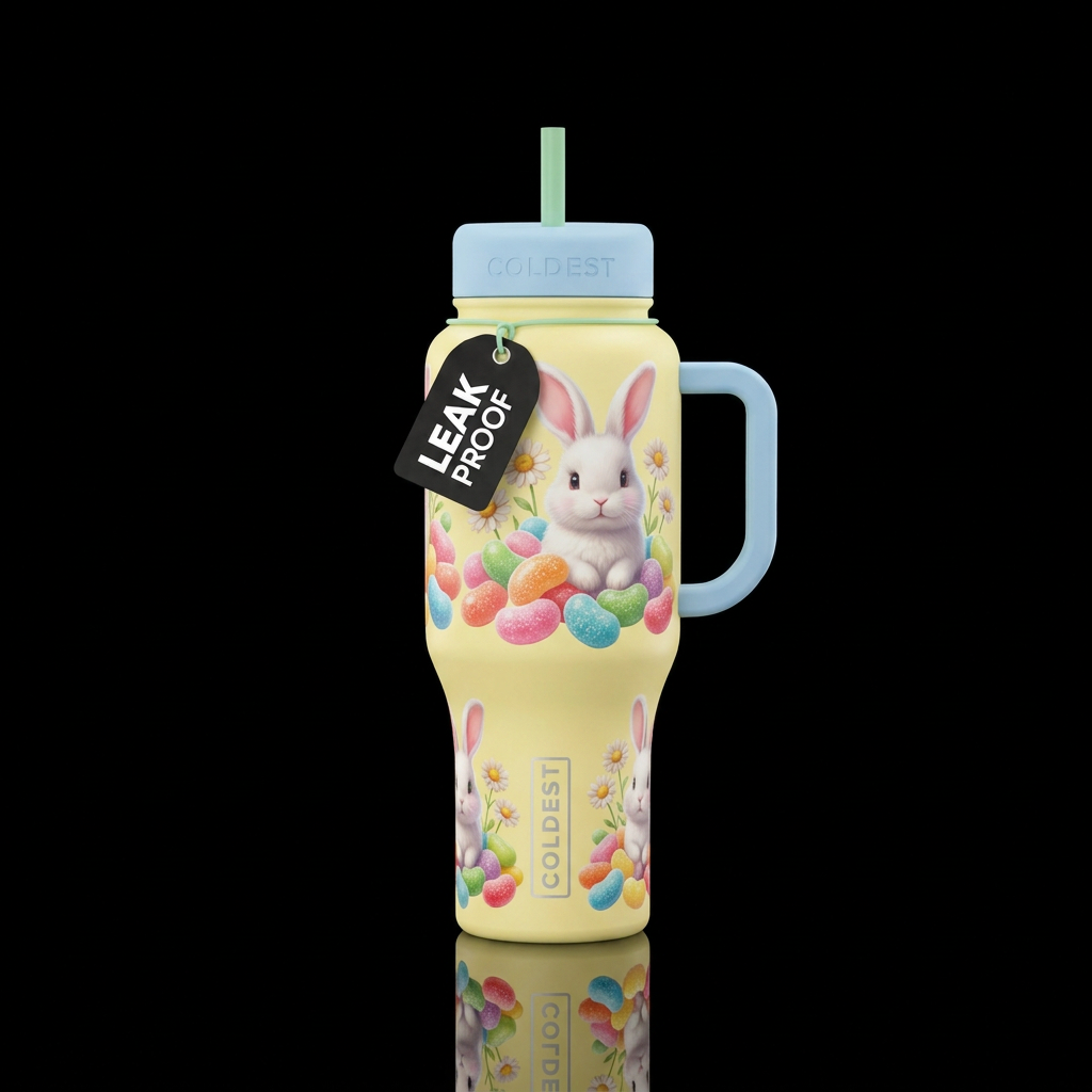 Pale yellow bottle with pastel blue handle and lid... water bottle design