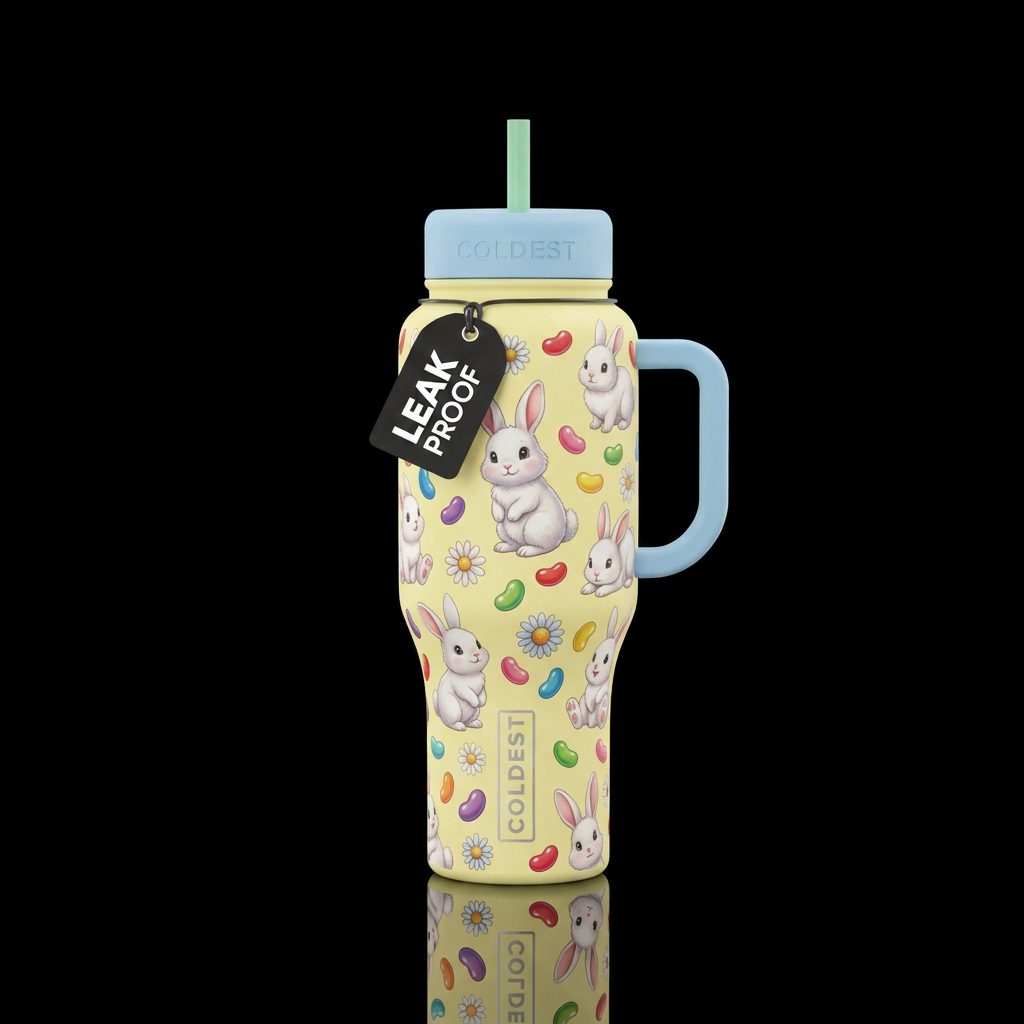 Pale yellow bottle with pastel blue handle and lid... water bottle design
