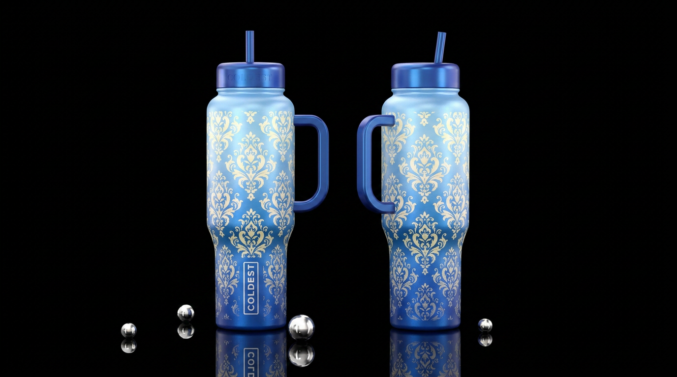 opalescent blue gradient going from the bottom to ... water bottle design