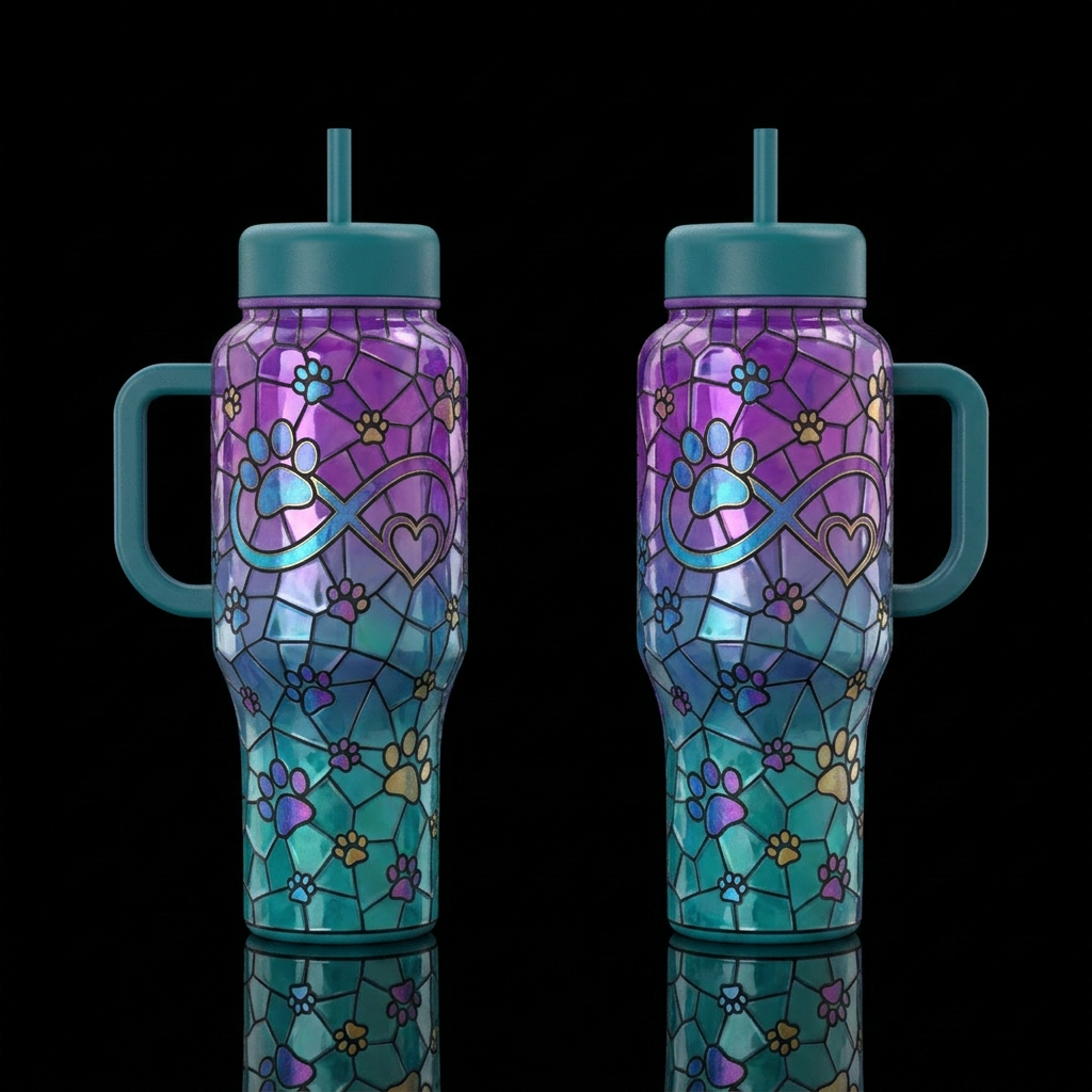 Stained glass, Dreamy matte dip dye, infinity symb... water bottle design