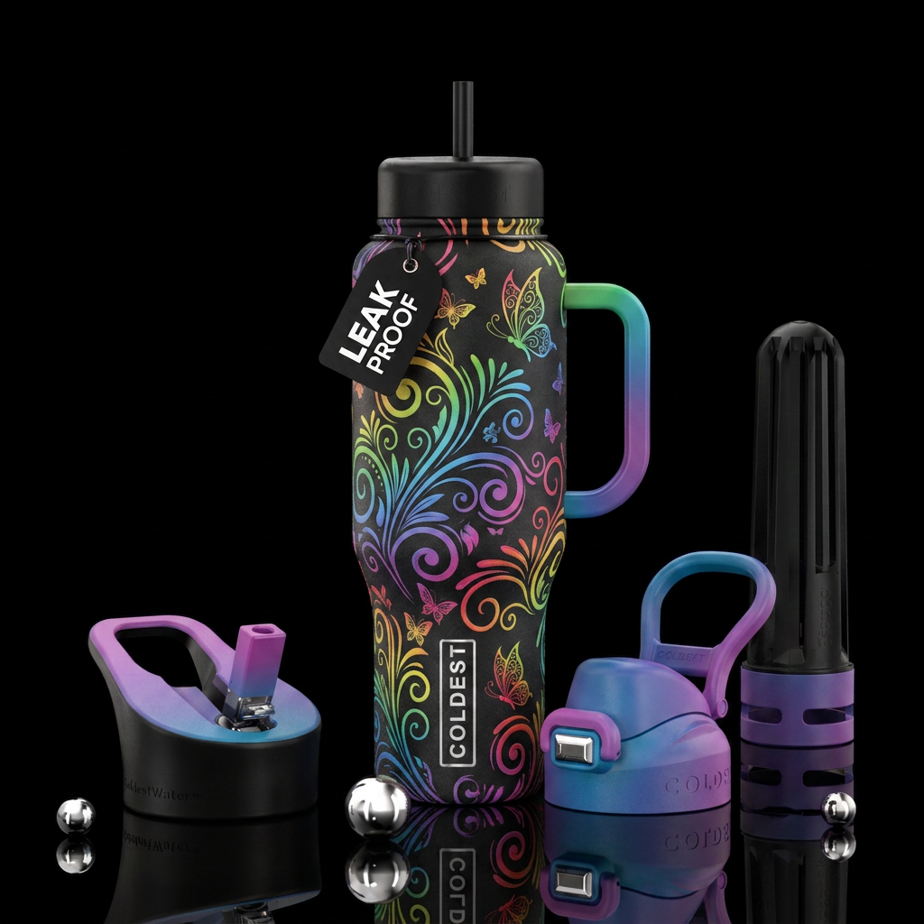 swirls, spirals, butterfly water bottle design