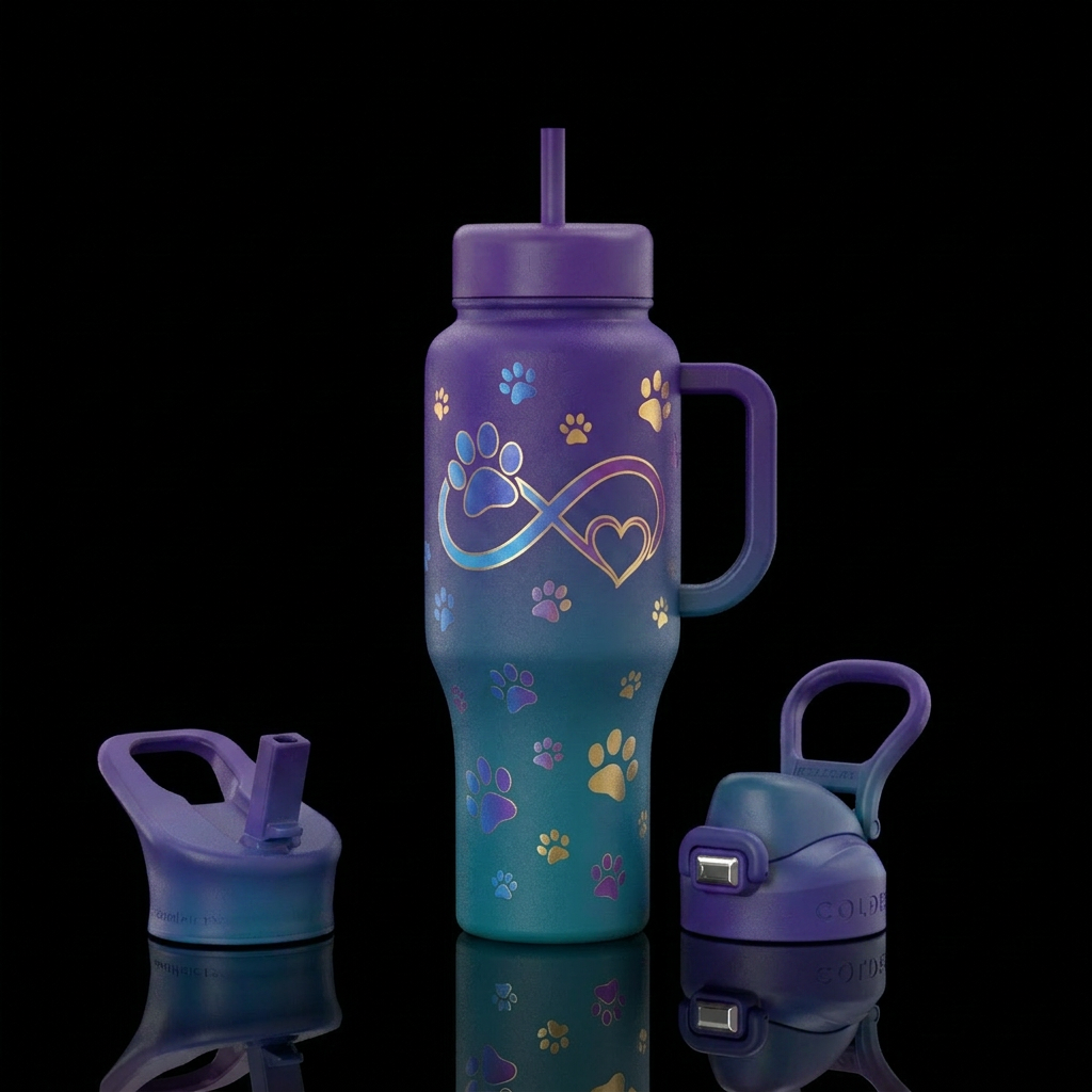 matte dip dye, infinity symbol running through a p... water bottle design