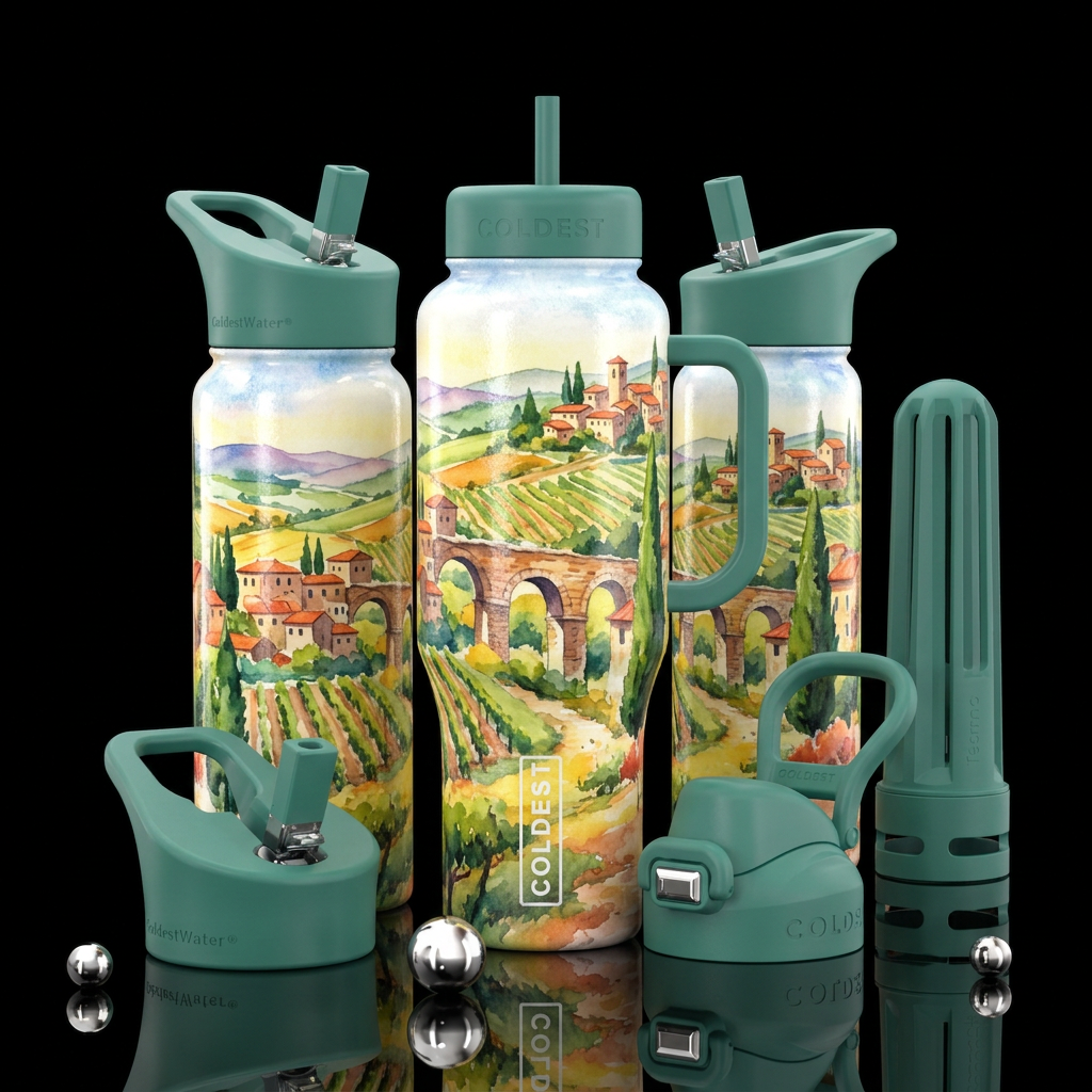 artistic, european, watercolor,  remove leak proof... water bottle design