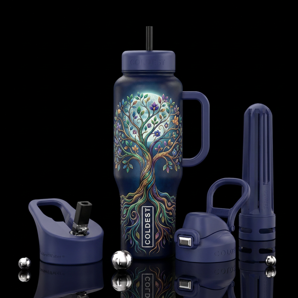 beautiful, colorful dreamy tree of life with soft ... water bottle design