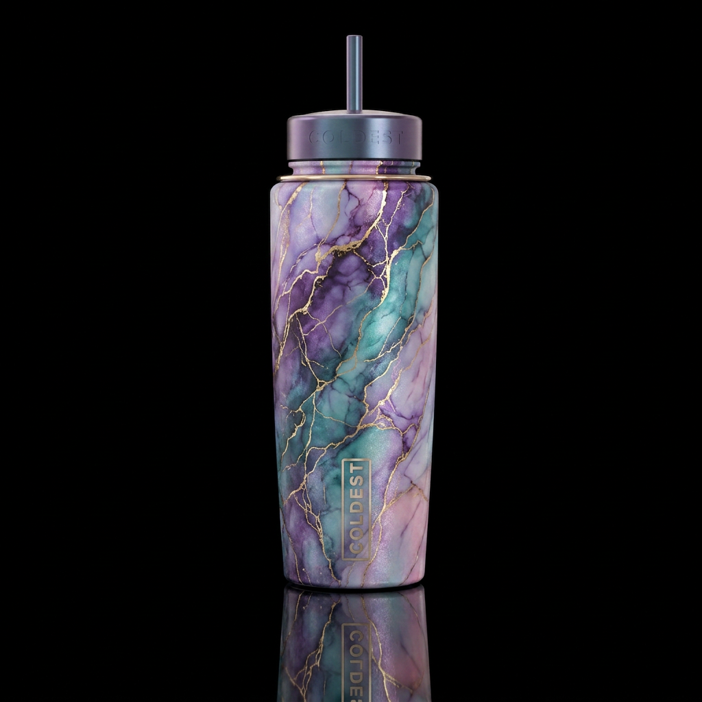 beautiul, luxurious, inbued, opalescent deep purpl... water bottle design
