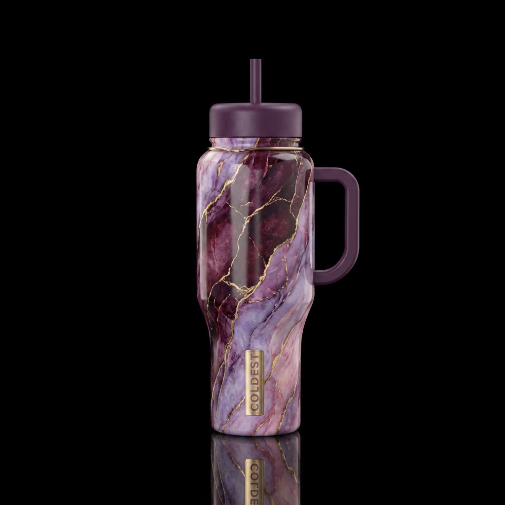 beautiul, luxurious, inbued, opalescent deep purpl... water bottle design