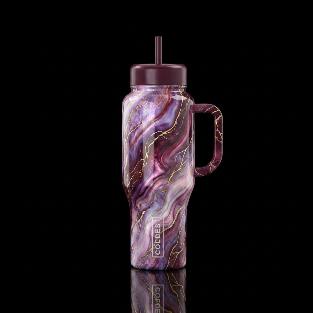 beautiul, luxurious, inbued, opalescent deep purpl... water bottle design