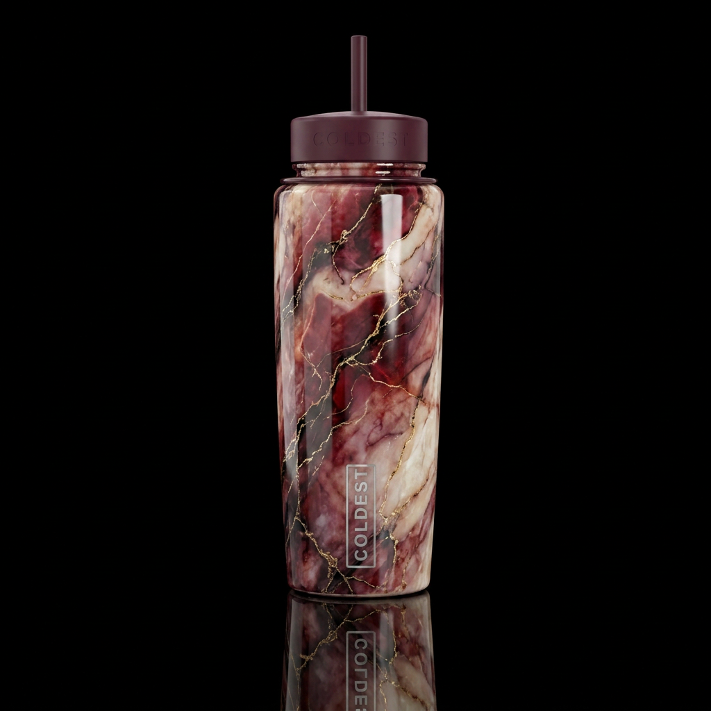 beautiul, luxurious, inbued, opalescent deep blood... water bottle design